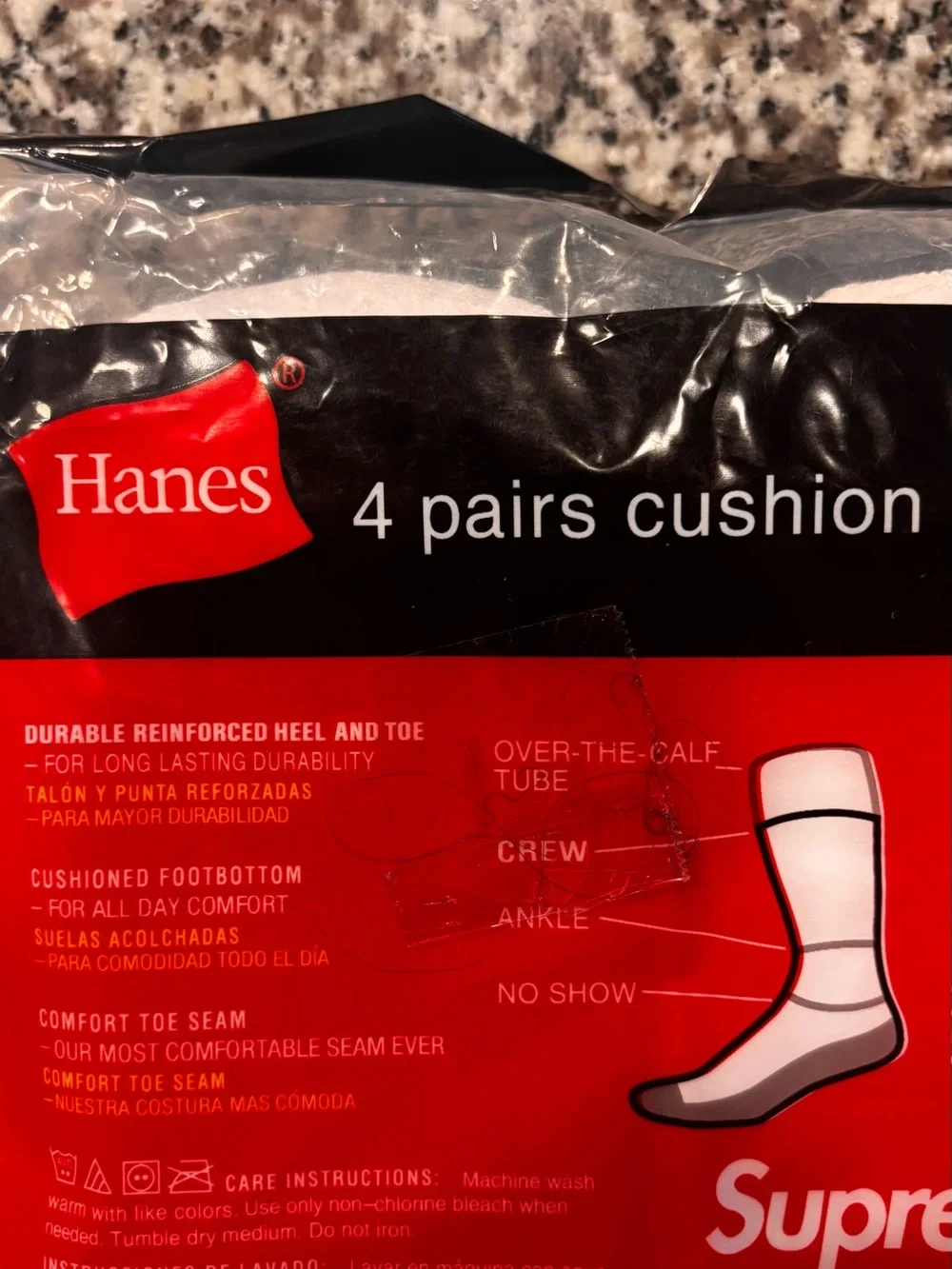 Supreme x Hanes White Crew Socks 4-Pack with Red Logo
